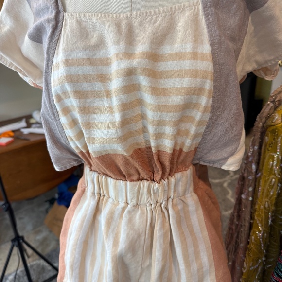 Anthropologie Beige and White Striped Short Jumpsuit - Picture 1 of 7